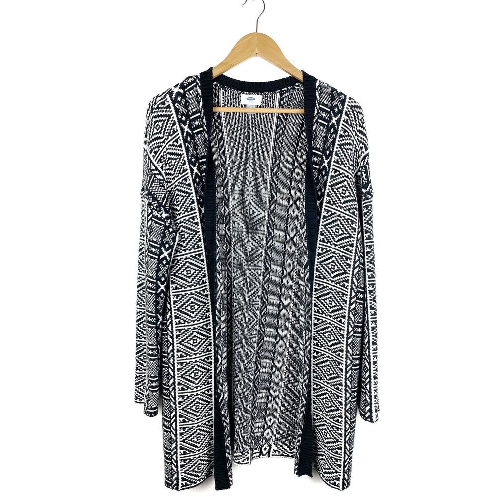 Old Navy Black White Aztec Sweater Cardigan Small